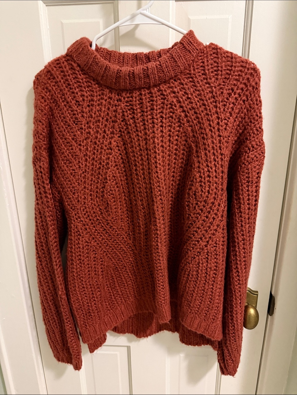 Universal Thread Cozy Ribbed Funnel Neck Sweater in Rust